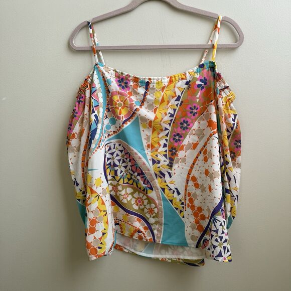 TRINA TURK Jillian Top Off Shoulder  Silk Spandex Stretch Tasseled Size SMALL - Picture 3 of 5